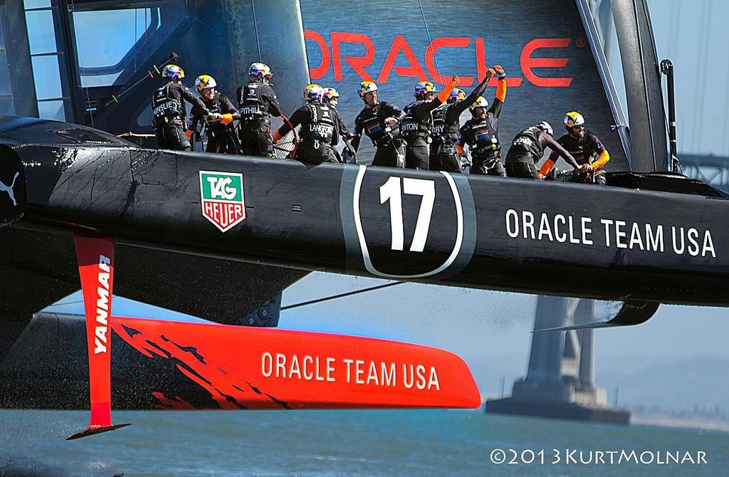 Oracle Crew Finish - America’s Cup - Day 14 © Kurt Molnar